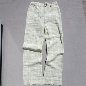 J.Crew 100% Linen Pastel Green Gingham Spring Dress Pants Womens Size 4 Wide Leg